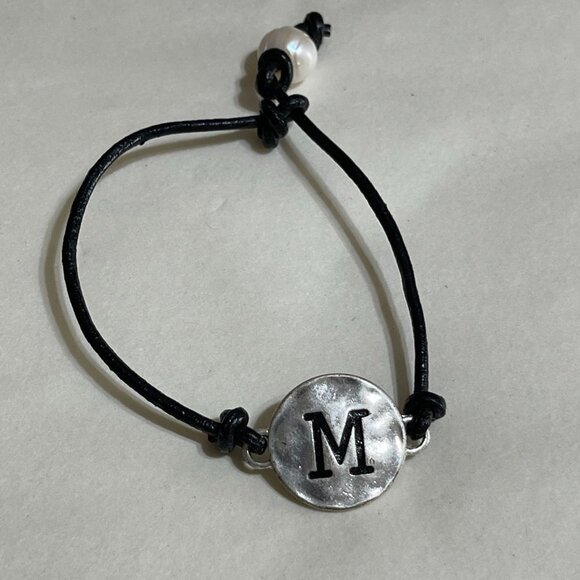 4 Monogramed "M" Bracelets Adjustable Bangle Stackable Silver Tone - Picture 7 of 7